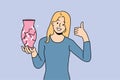 Smiling woman repair vase show thumb up