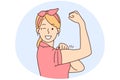 Smiling woman show muscles feeling powerful Royalty Free Stock Photo