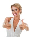 Smiling woman showing tumb sign Royalty Free Stock Photo