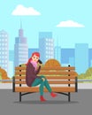 Female in City, Woman Speaking by Phone Vector Royalty Free Stock Photo