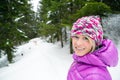 Smiling woman on snowy trails, Karkonosze Mountains, Poland Royalty Free Stock Photo