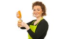 Smiling woman squeeze orange