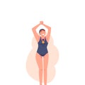 Smiling Woman Swimmer Winner with Golden Medal Vector Illustration