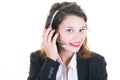 Smiling woman telemarketing headset girl in callcenter
