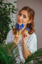 Smiling woman in vegetable garden Royalty Free Stock Photo