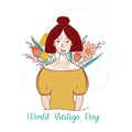 Smiling woman with vitiligo. Natural beauty body positive. World vitiligo day. Vector concept. Royalty Free Stock Photo
