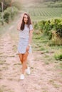 Smiling woman walk at countryside summer Royalty Free Stock Photo