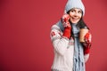 smiling woman in winter clothes talking Royalty Free Stock Photo