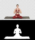 Smiling woman yoga meditating sitting lotus, hands coupled, Alpha Channel