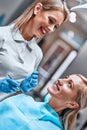 A smiling woman at the dentist ready for a check-up Royalty Free Stock Photo