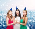 Smiling women holding glasses of sparkling wine Royalty Free Stock Photo