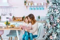 Happy family mother and daughter celebrating Merry Christmas and Happy New Year Royalty Free Stock Photo