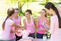 Smiling women organising event for breast cancer awareness Royalty Free Stock Photo
