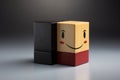 Smiling wooden cube with smiley face on wooden table. Ai generative Royalty Free Stock Photo