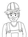 Smiling worker with hard hat, safety glasses and overalls in outlines, Vector illustration