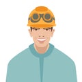 Smiling worker in helm vector illustration flat style front