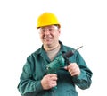 Smiling workman with a drill