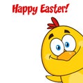 Smiling Yellow Chick Cartoon Character Peeking Around A Corner With Text