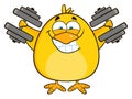 Smiling Yellow Chick Cartoon Character Training With Dumbbells Royalty Free Stock Photo