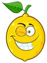 Smiling Yellow Lemon Fruit Cartoon Emoji Face Character With Wink Expression Royalty Free Stock Photo