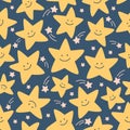 Stars and comets on the sky. Seamless pattern for nursery