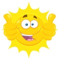 Smiling Yellow Sun Cartoon Emoji Face Character Giving Two Thumbs Up