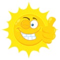 Smiling Yellow Sun Cartoon Emoji Face Character With Wink Expression Giving A Thumb Up Royalty Free Stock Photo