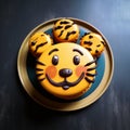 Smiling Yellow Tiger Macarons Face Cake - Fun And Playful Design