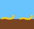 A smiling yellow worm crawling on the earth with blue sky - vector