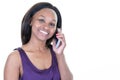 Smiling young african american woman talking on cellphone smartphone Royalty Free Stock Photo