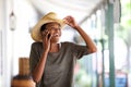 Smiling young african woman talking on cell phone Royalty Free Stock Photo