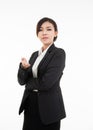 Smiling young asian business woman hand point gesturing welcome,suggest work. Beautiful, adult Royalty Free Stock Photo