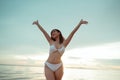 Smiling Young asian woman bikini sexy portrait at seaside beach tropical resting and relaxation travel lifestyle, Happy female fre Royalty Free Stock Photo