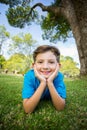 Smiling young boy lying on grass Royalty Free Stock Photo