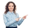 Smiling young business woman pointing her finger Royalty Free Stock Photo