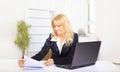 Smiling young business woman using laptop at work Royalty Free Stock Photo