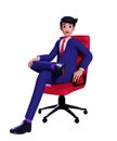 Smiling Young Businessman in business suit sitting on a red chair office with legs crossed Royalty Free Stock Photo