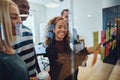 Smiling team of designers having an office brainstorming session Royalty Free Stock Photo