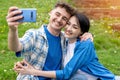 young couple taking selfie on smart phone Lifstyle concept