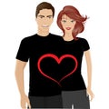 Smiling young couple with valentines day t-shirt