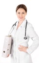 Smiling young doctor woman with stethoscope and folder isolated Royalty Free Stock Photo