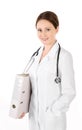 Smiling young doctor woman with stethoscope and folder isolated Royalty Free Stock Photo