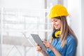 Smiling young female construction worker Royalty Free Stock Photo