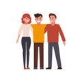 Smiling young hugging friends. Adolescentes friendship vector concept