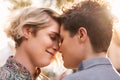 Young lesbian couple sharing a romantic moment in the city Royalty Free Stock Photo