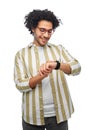 smiling young man in glasses with smart watch Royalty Free Stock Photo