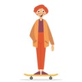 Skateboarder standing on a skateboard. Happy young man on skateboard. Vector illustration