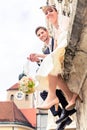 Married couple holding flower bouquet Royalty Free Stock Photo