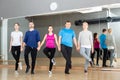 People training celtic dances in studio Royalty Free Stock Photo