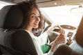 Young Middle Eastern Woman Driving New Car, Showing Thumbs Up Royalty Free Stock Photo